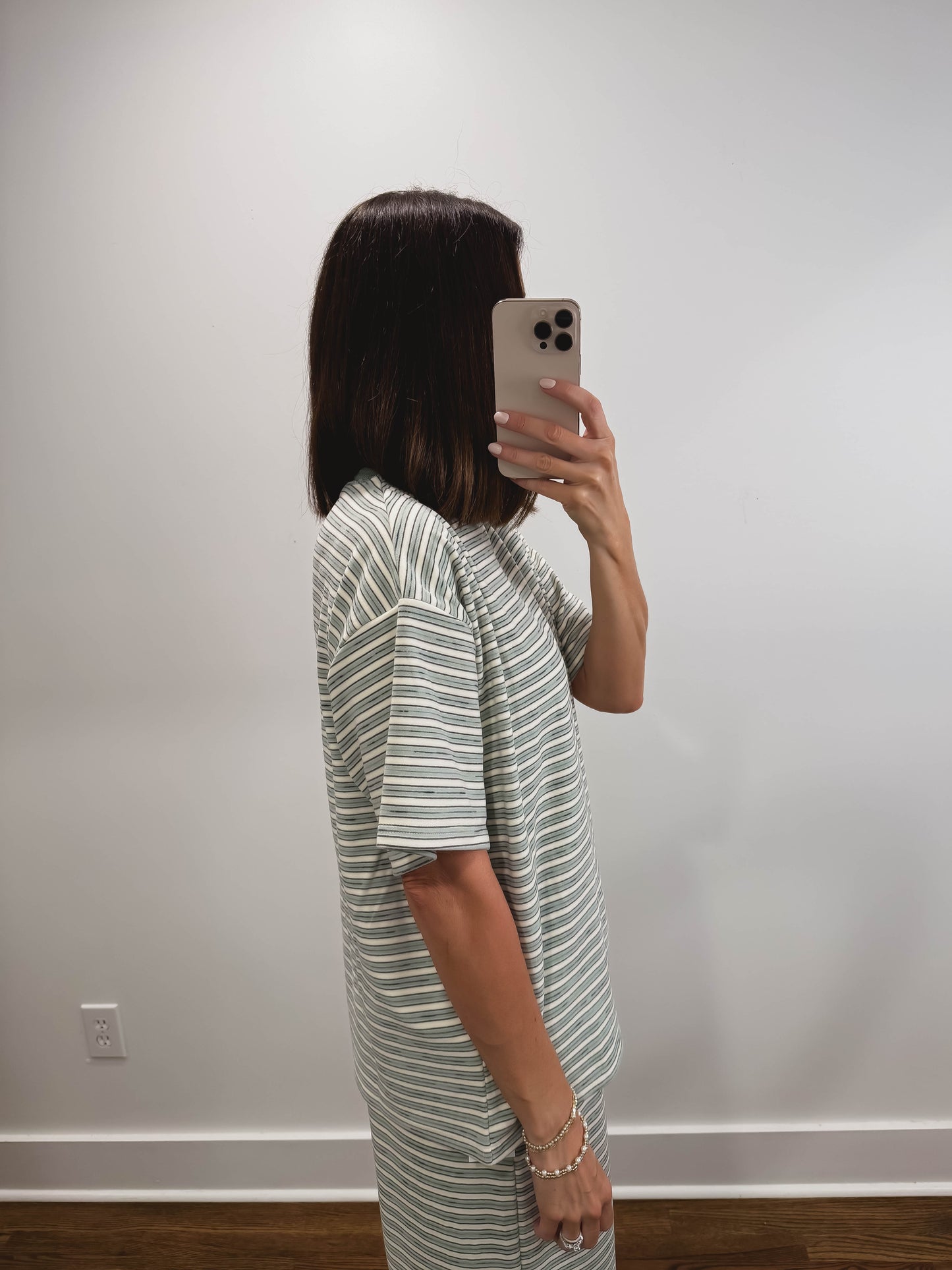 The Morgan Striped Oversized Short Sleeve Top in Mint