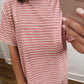 The Morgan Striped Oversized Short Sleeve Top in Pink