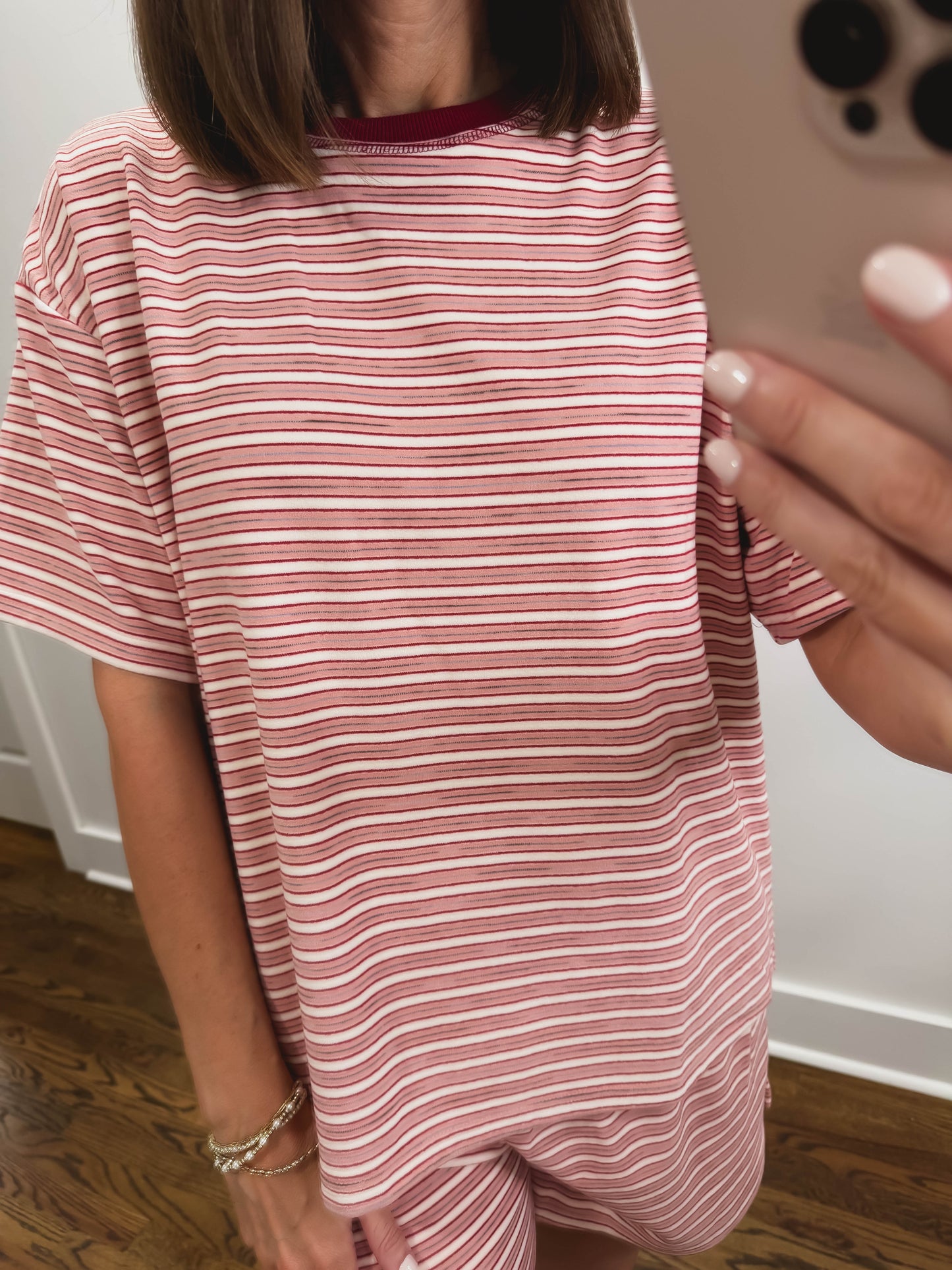 The Morgan Striped Oversized Short Sleeve Top in Pink