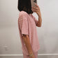 The Morgan Striped Oversized Short Sleeve Top in Pink