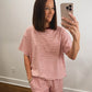 The Morgan Striped Oversized Short Sleeve Top in Pink