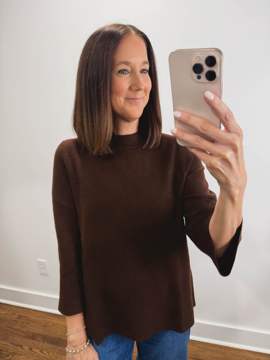 The Marlow Mock Neck Sweater in Brown