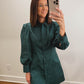 The Everly Pin Tuck Mini Dress in Hunter Green