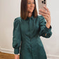 The Everly Pin Tuck Mini Dress in Hunter Green