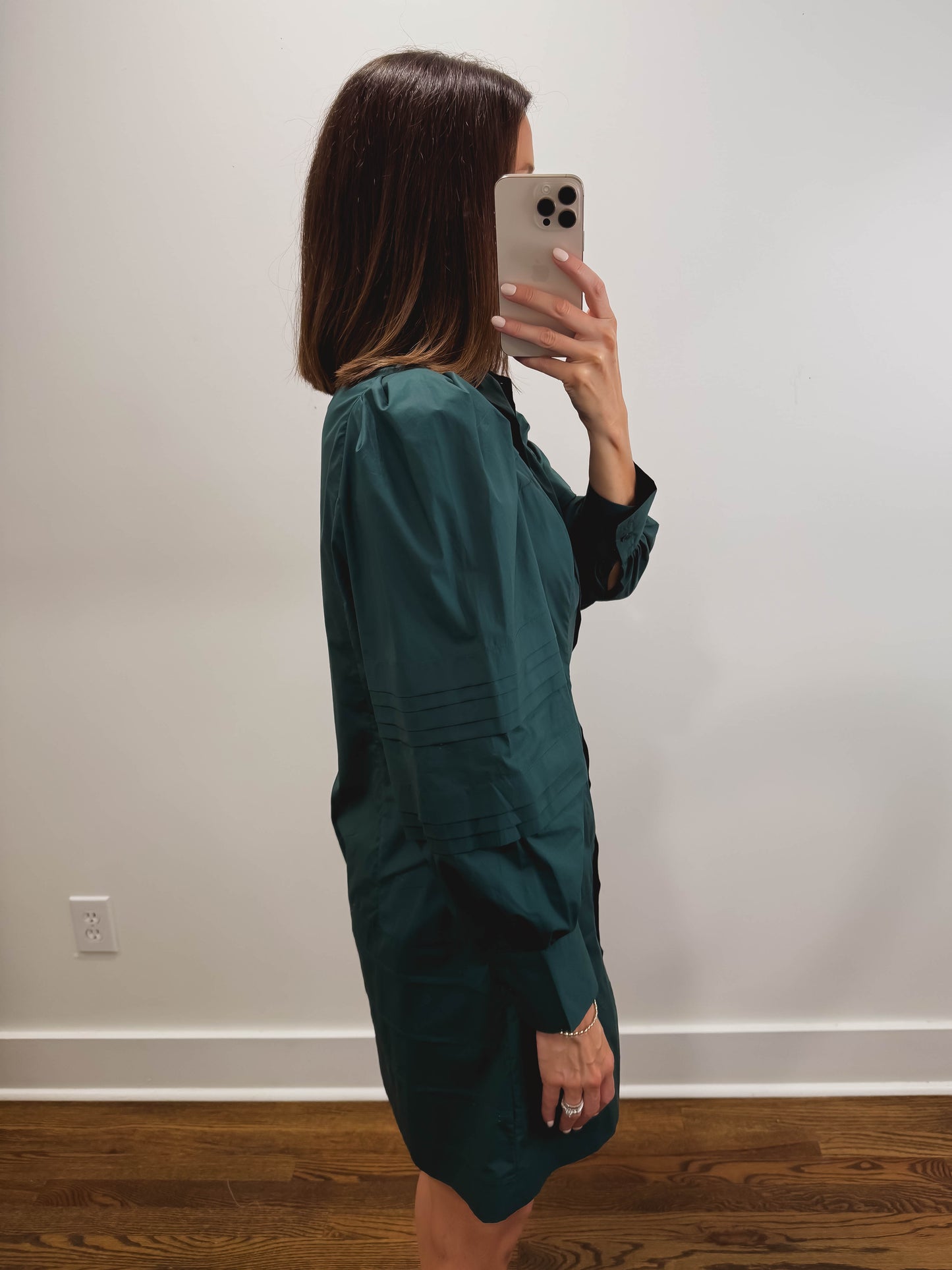 The Everly Pin Tuck Mini Dress in Hunter Green
