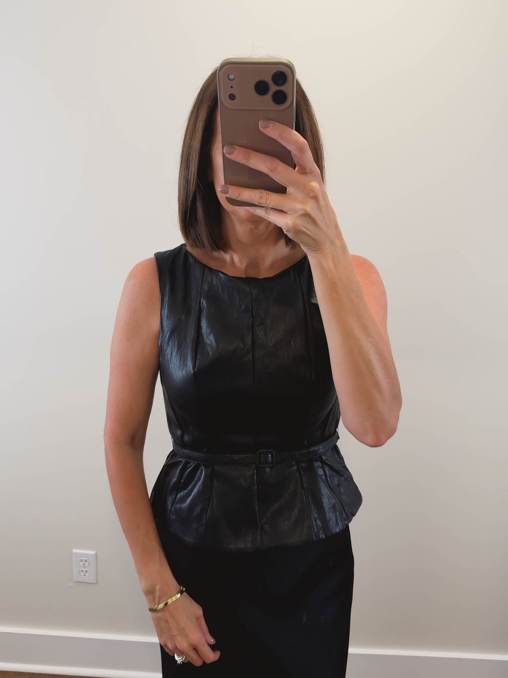 The Noir Top | Black Faux Leather Belted Top