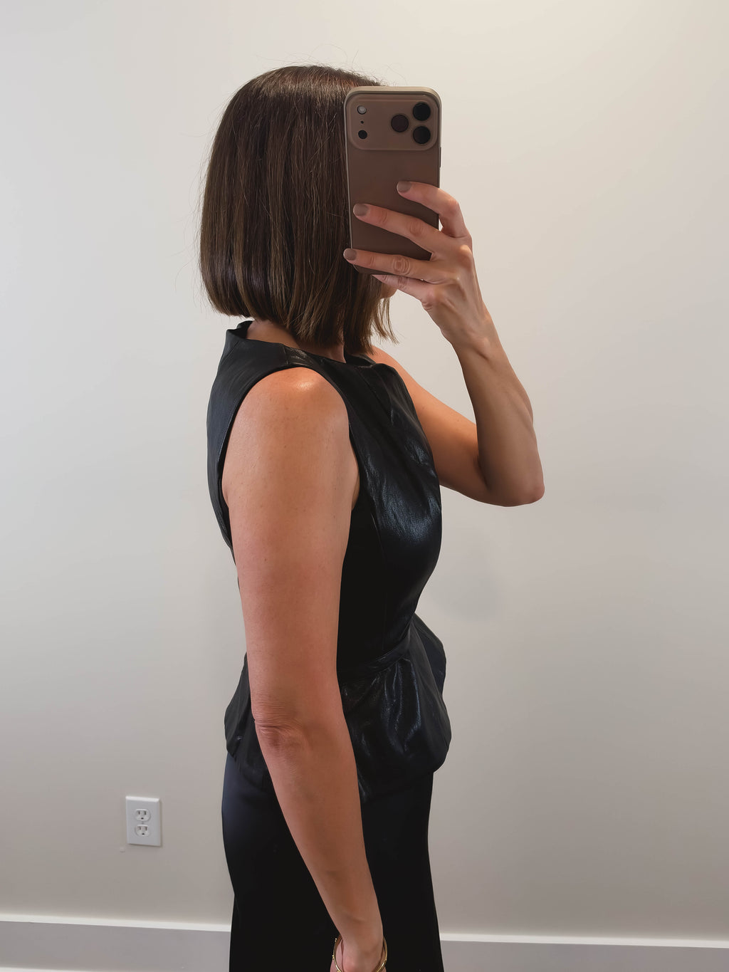 The Noir Top | Black Faux Leather Belted Top
