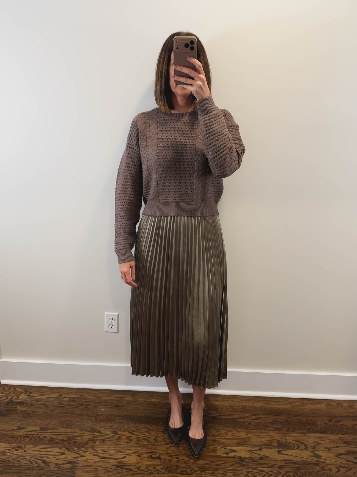 The Dusk Set | Taupe Sweater and Pleated Slip Dress Set