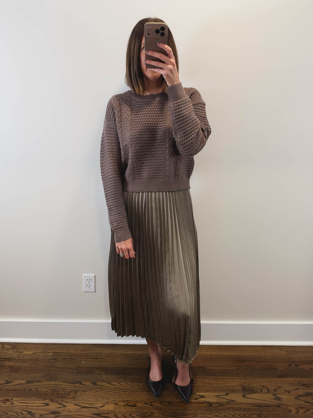 The Dusk Set | Taupe Sweater and Pleated Slip Dress Set
