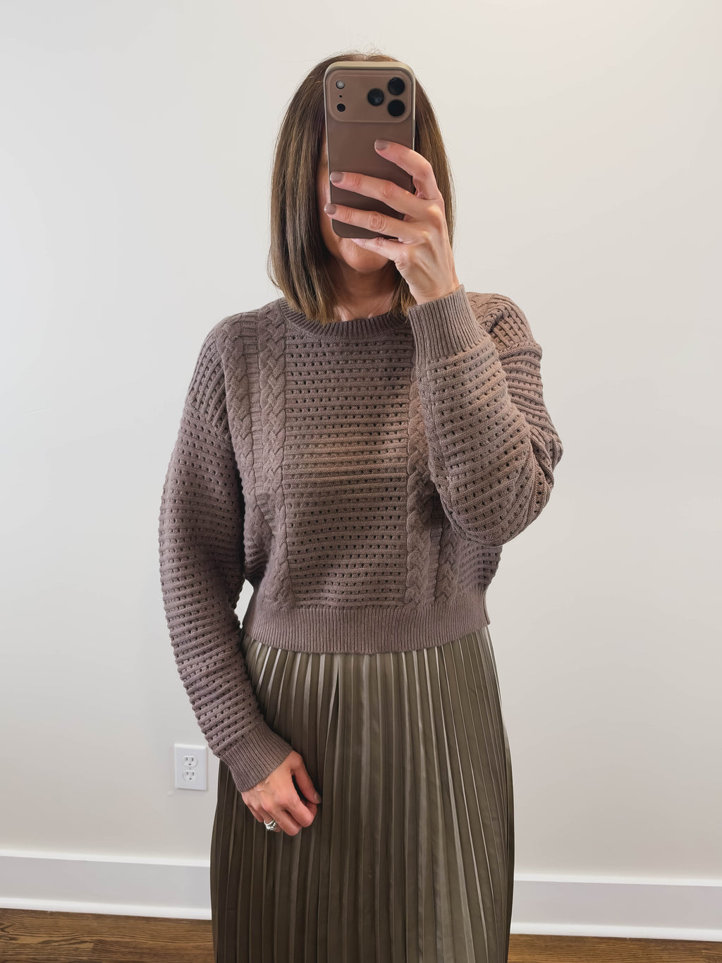 The Dusk Set | Taupe Sweater and Pleated Slip Dress Set