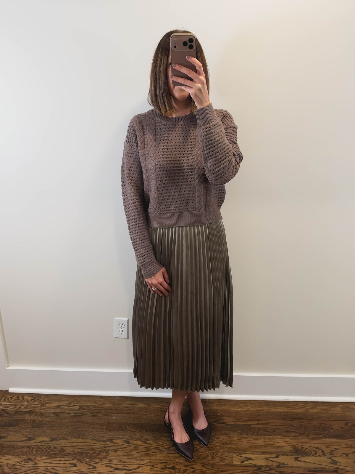 The Dusk Set | Taupe Sweater and Pleated Slip Dress Set
