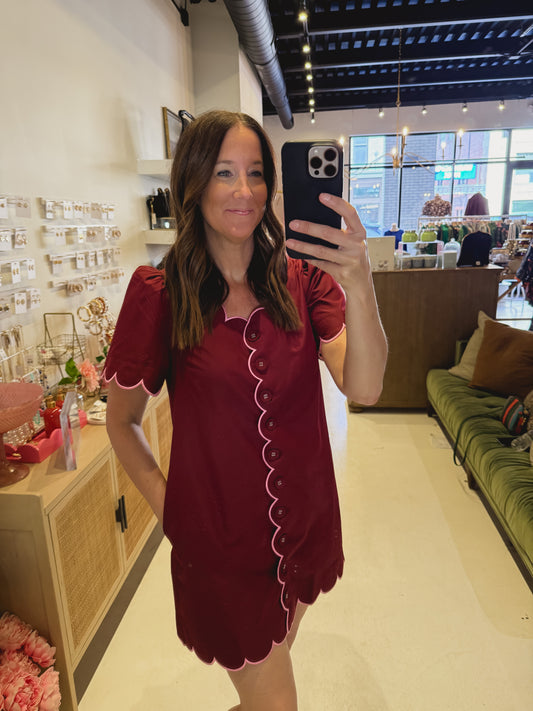 DOORBUSTER- The Olive Whim Dress in Maroon and Pink