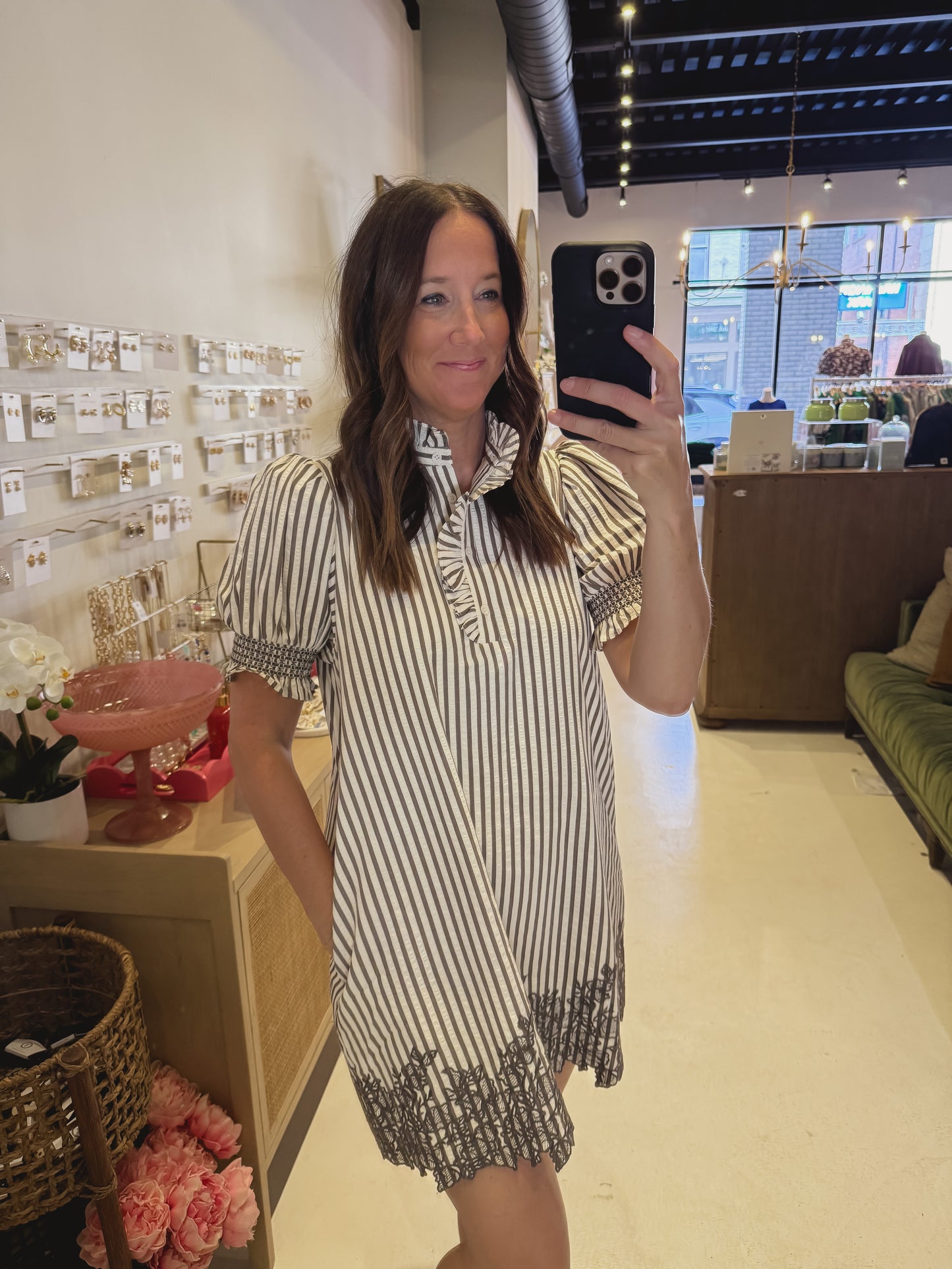 DOORBUSTER- The Embroidered Eve in Grey Striped