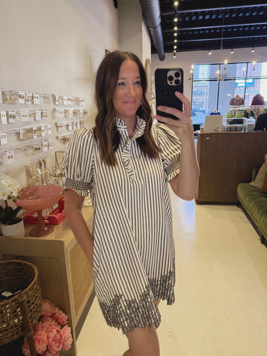 DOORBUSTER- The Embroidered Eve in Grey Striped