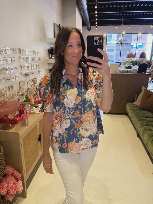 The Orchard Rose Blouse in Blue