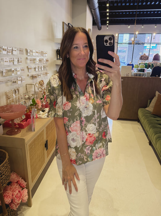 DOORBUSTER- The Orchard Rose Blouse in Green