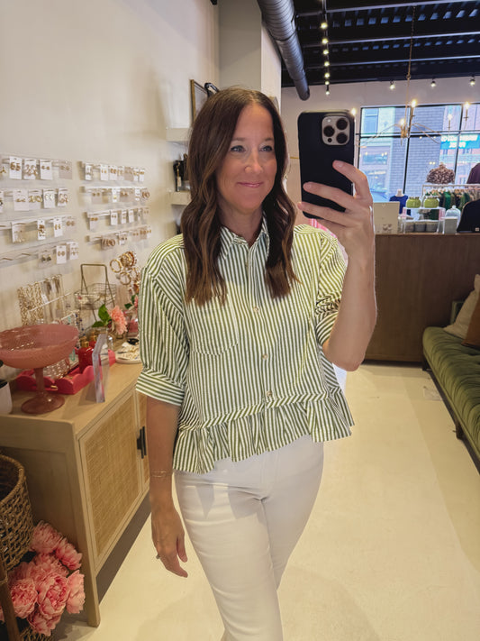 DOORBUSTER- The Lauren Top in Green and White