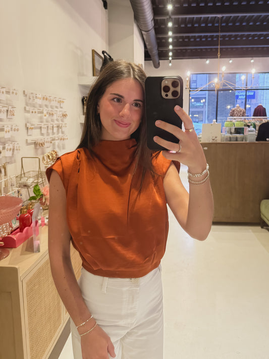 DOORBUSTER- The Satin Sky Top in Orange