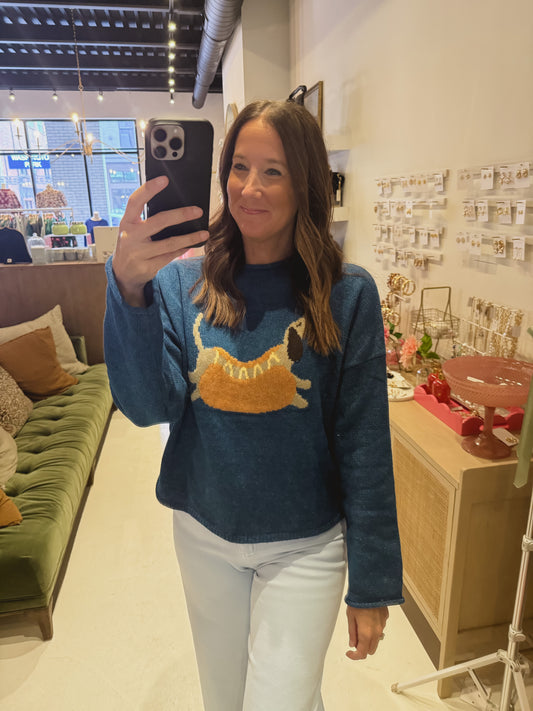 The Weiner Dog Sweater in Teal