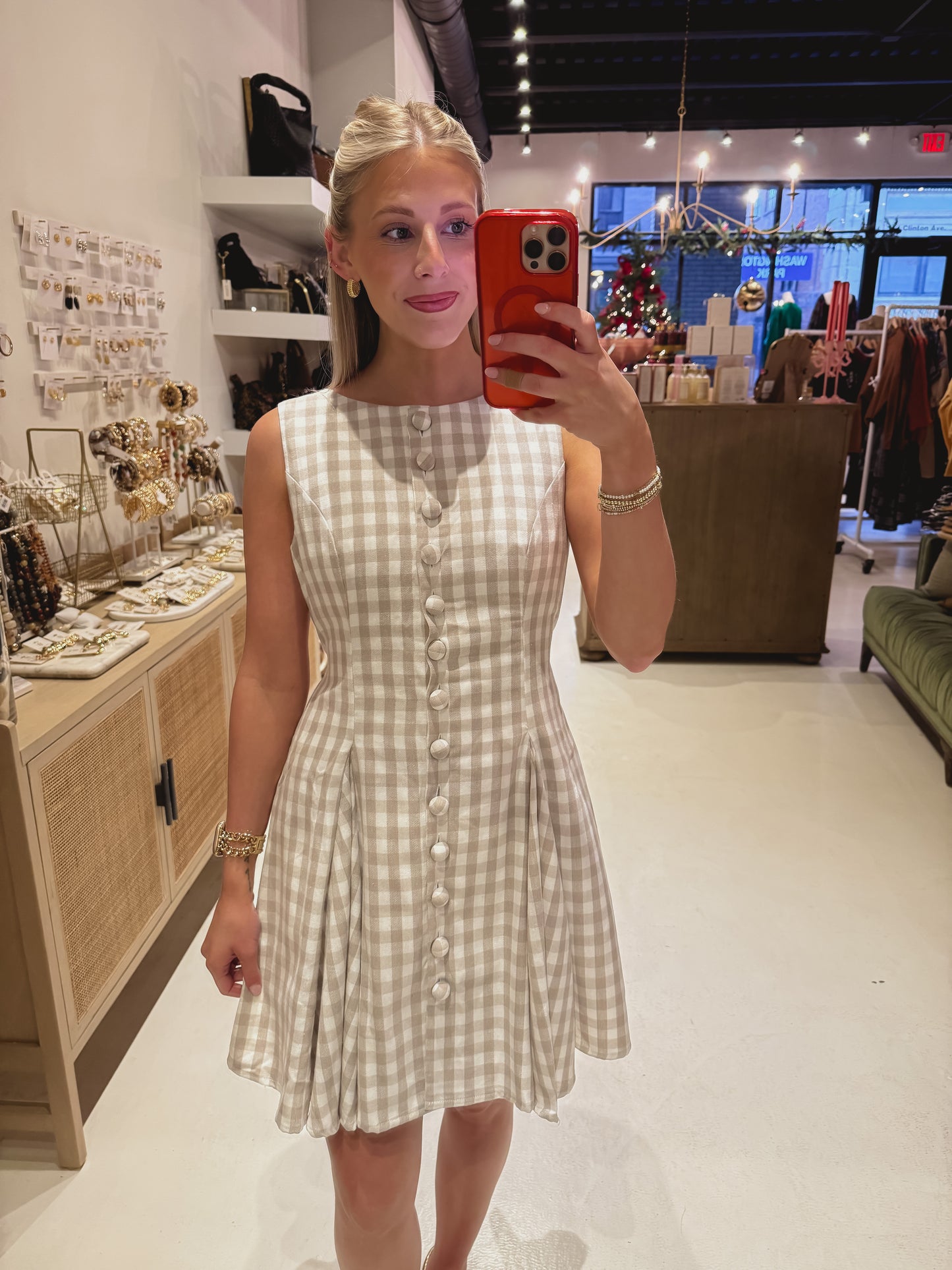 The Light Brown Gingham Mini Dress