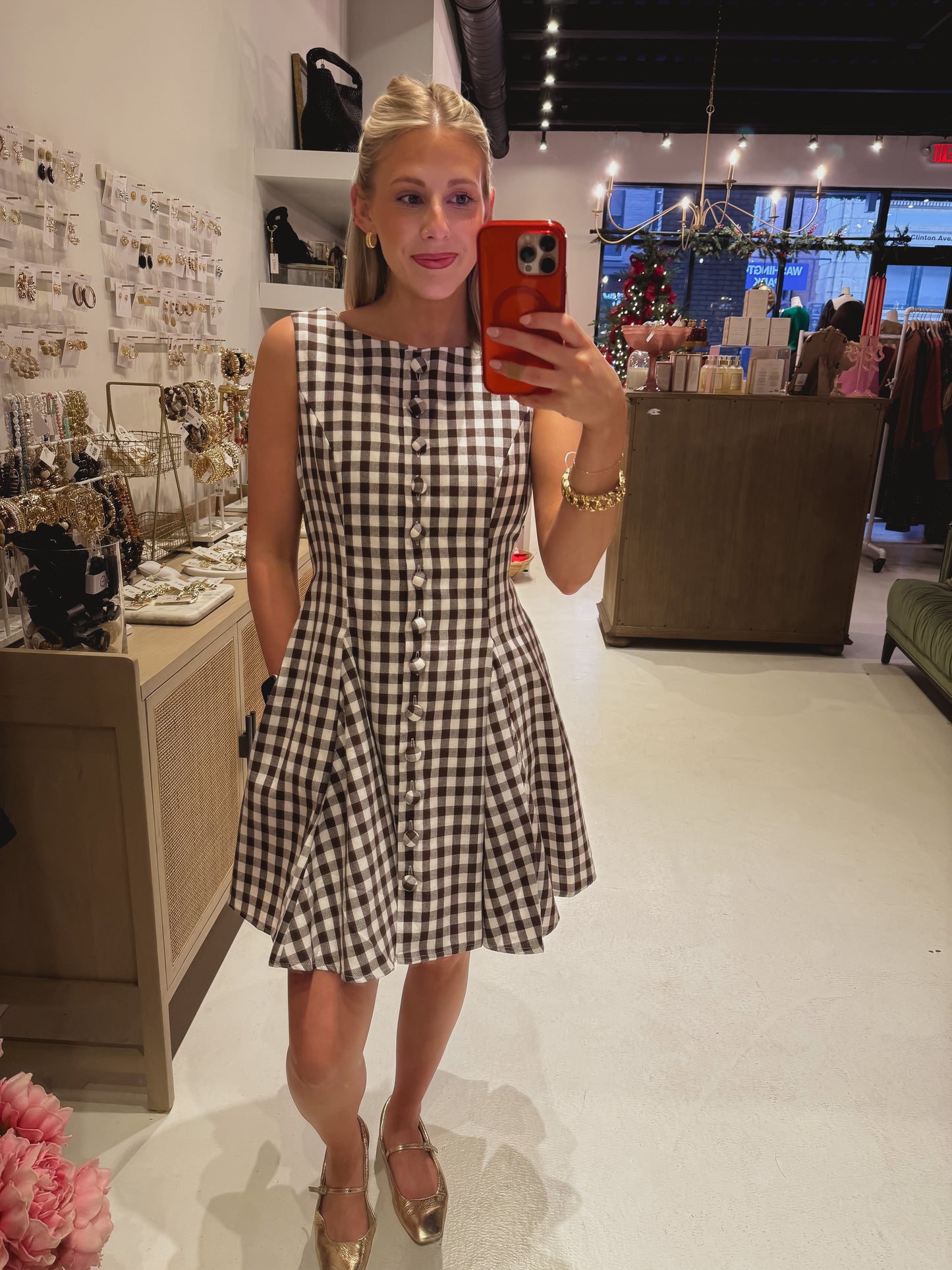 The Dark Brown Gingham Mini Dress