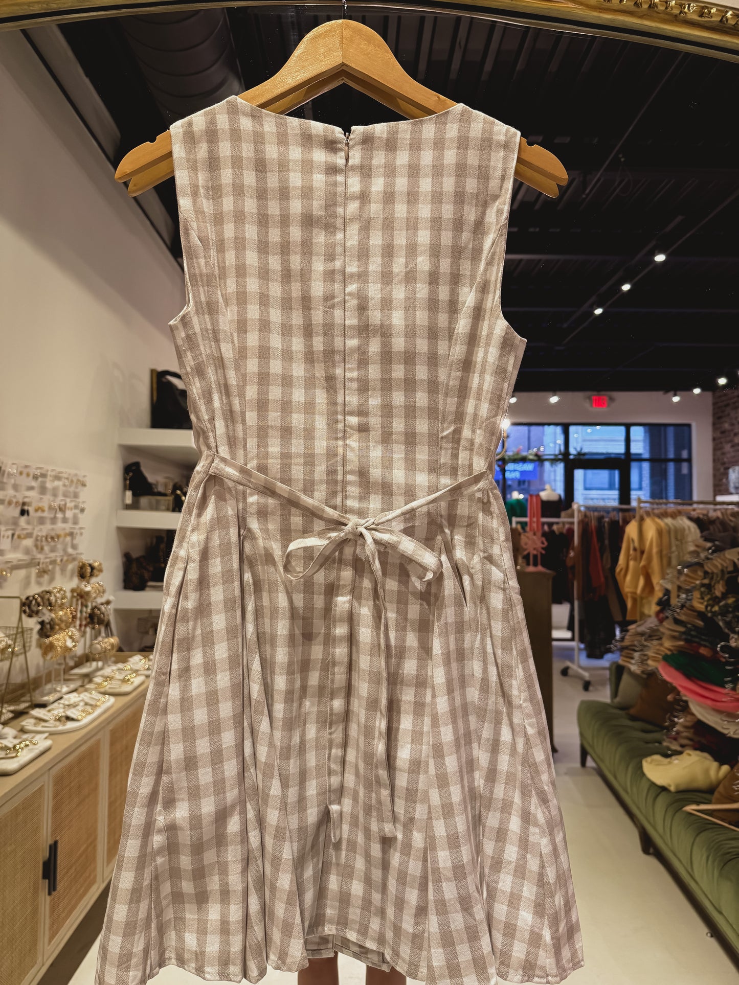 The Light Brown Gingham Mini Dress