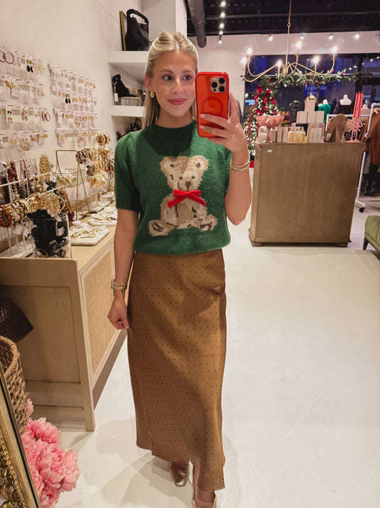 The Polka Dot Satin Midi Skirt