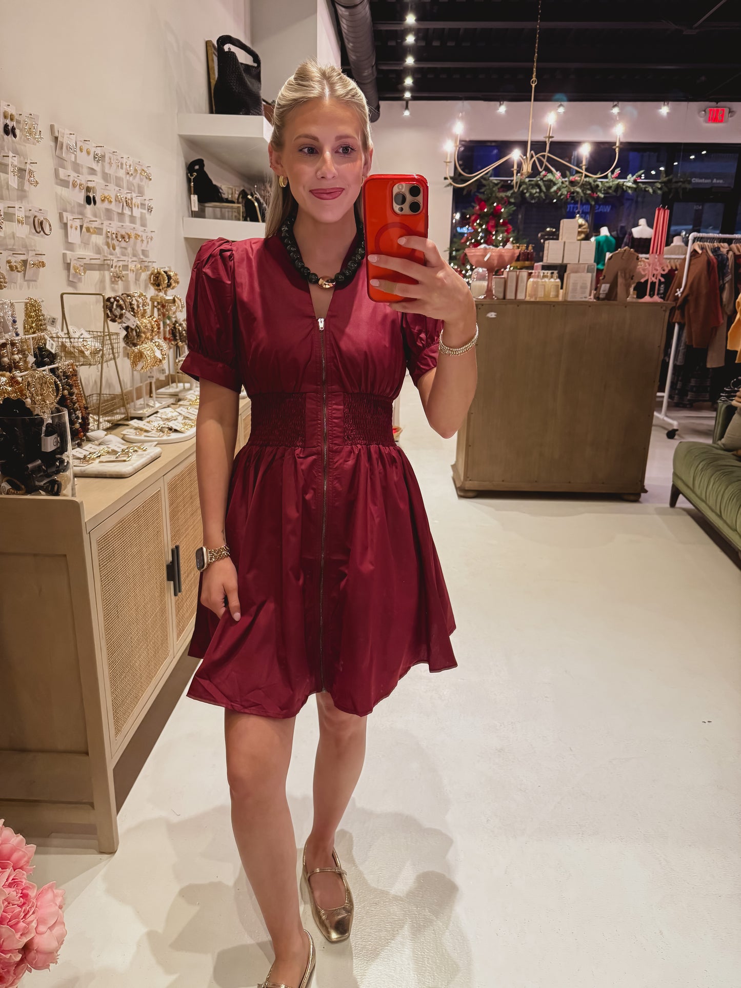 The Crimson Front Zip Mini Dress