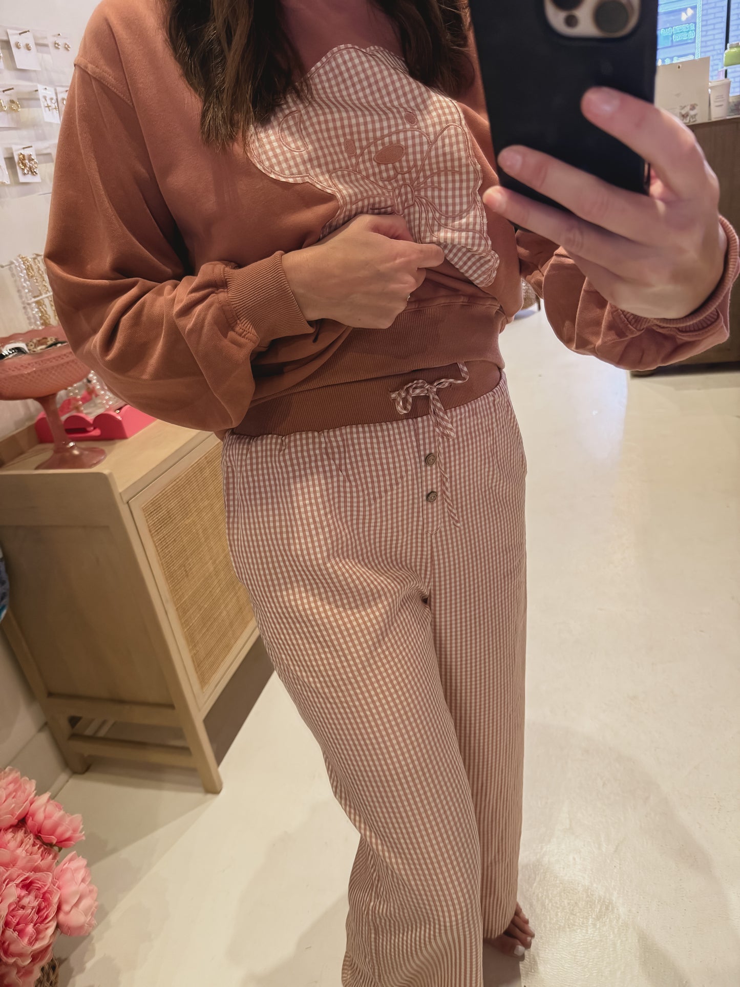 The Brown Gingham PJ Set pants