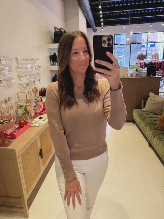 The Button Sleeve Top in Brown