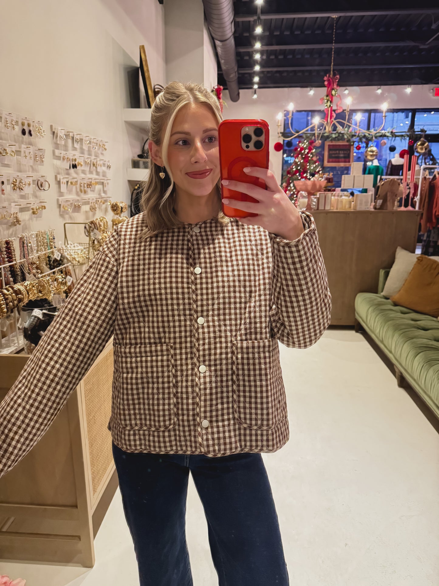 Gingham Brown and White Gingham Jacket