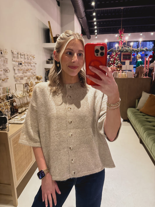 Simple Oatmeal Short Sleeve Cardigan