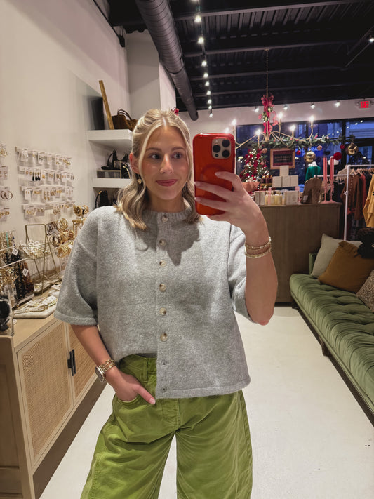 Simple Gray Short Sleeve Cardigan