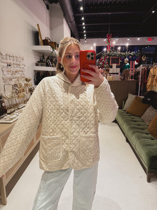 Cream and Black Polka Dot Quilted Jacket