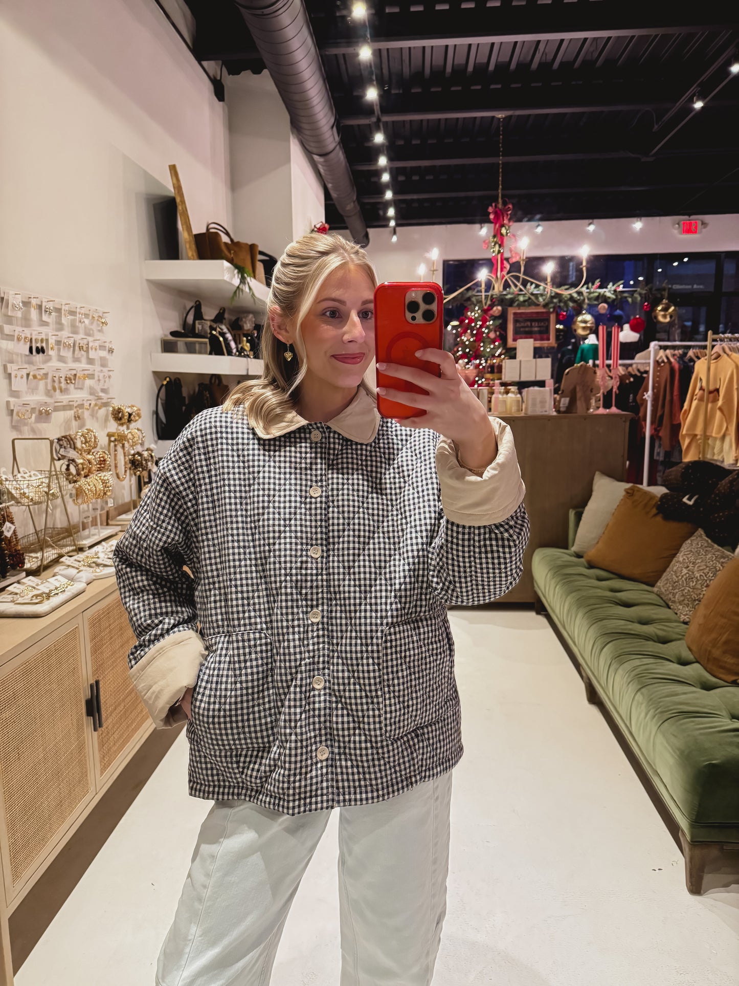 Reversible Tan and Navy/White Gingham Jacket