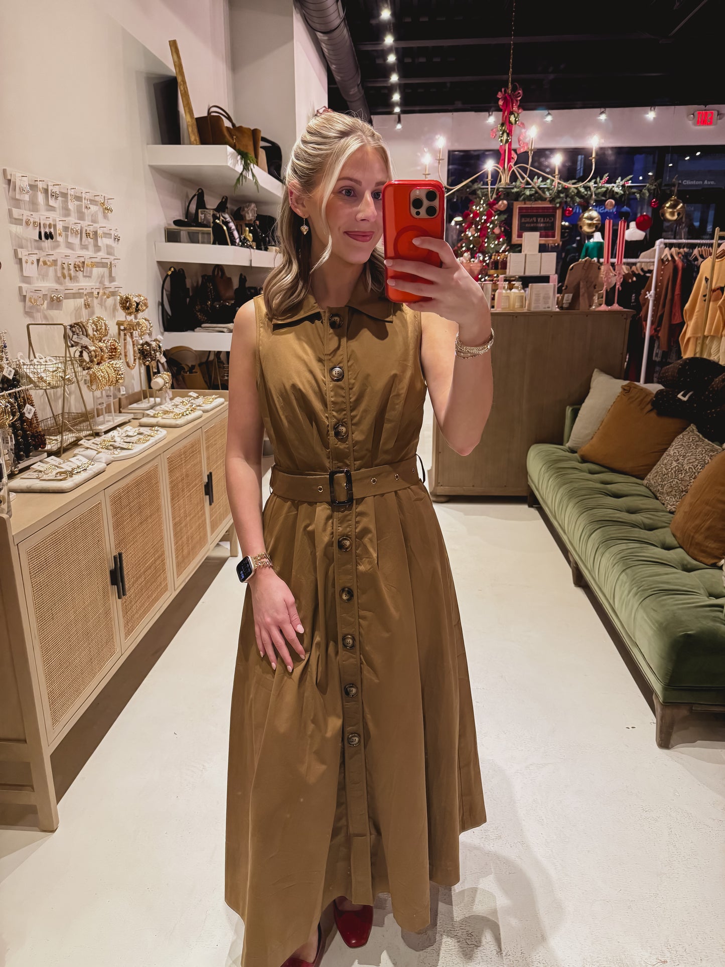 Sleeveless Brown Belt Dress