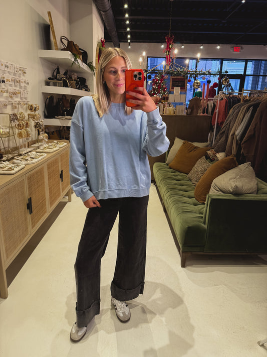 DOORBUSTER! Blue Washed French Terry Sweatshirt