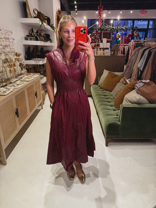 DOORBUSTER! Zip Up PU Leather Midi Dress