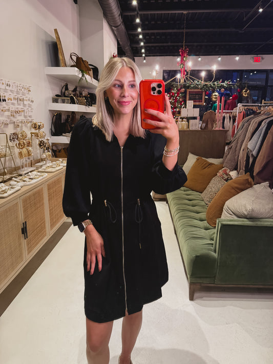 DOORBUSTER! The Black Zip Up Drawstring Dress