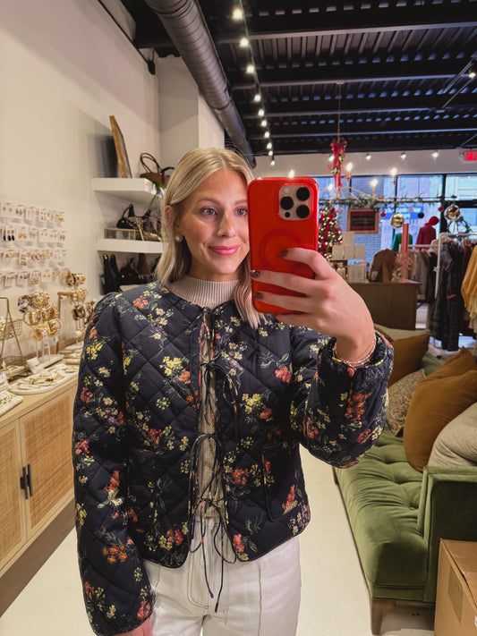DOORBUSTER! Navy Floral Quilted Jacket
