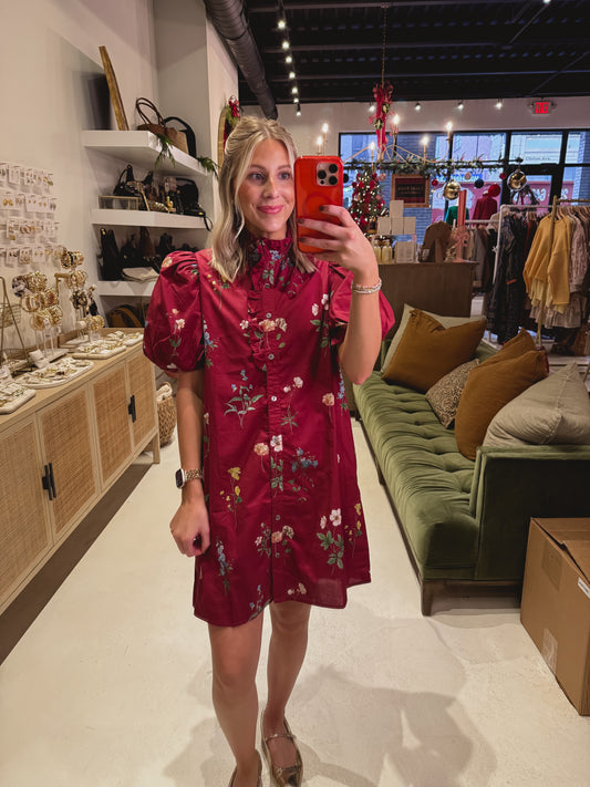 DOORBUSTER! Crimson Floral Button Down Dress