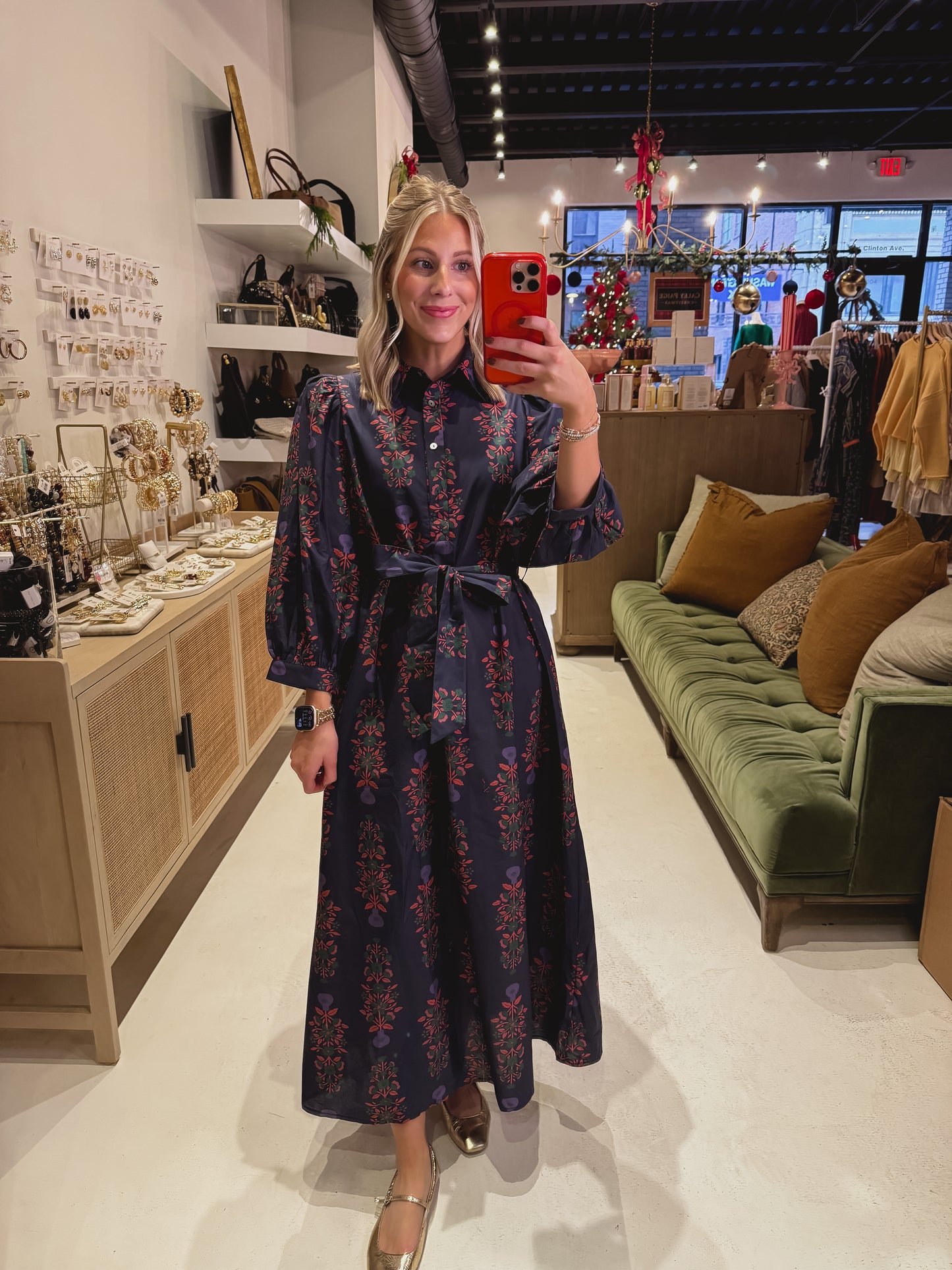 DOORBUSTER! Navy Floral Belted Shirt Dress