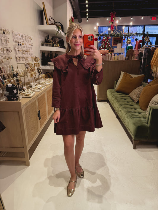 DOORBUSTER! Maroon Ruffled Peter Pan Collar Mini Dress