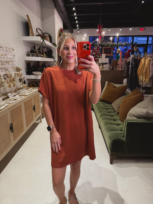 DOORBUSTER! The Relaxed Gold Button Shoulder Dress