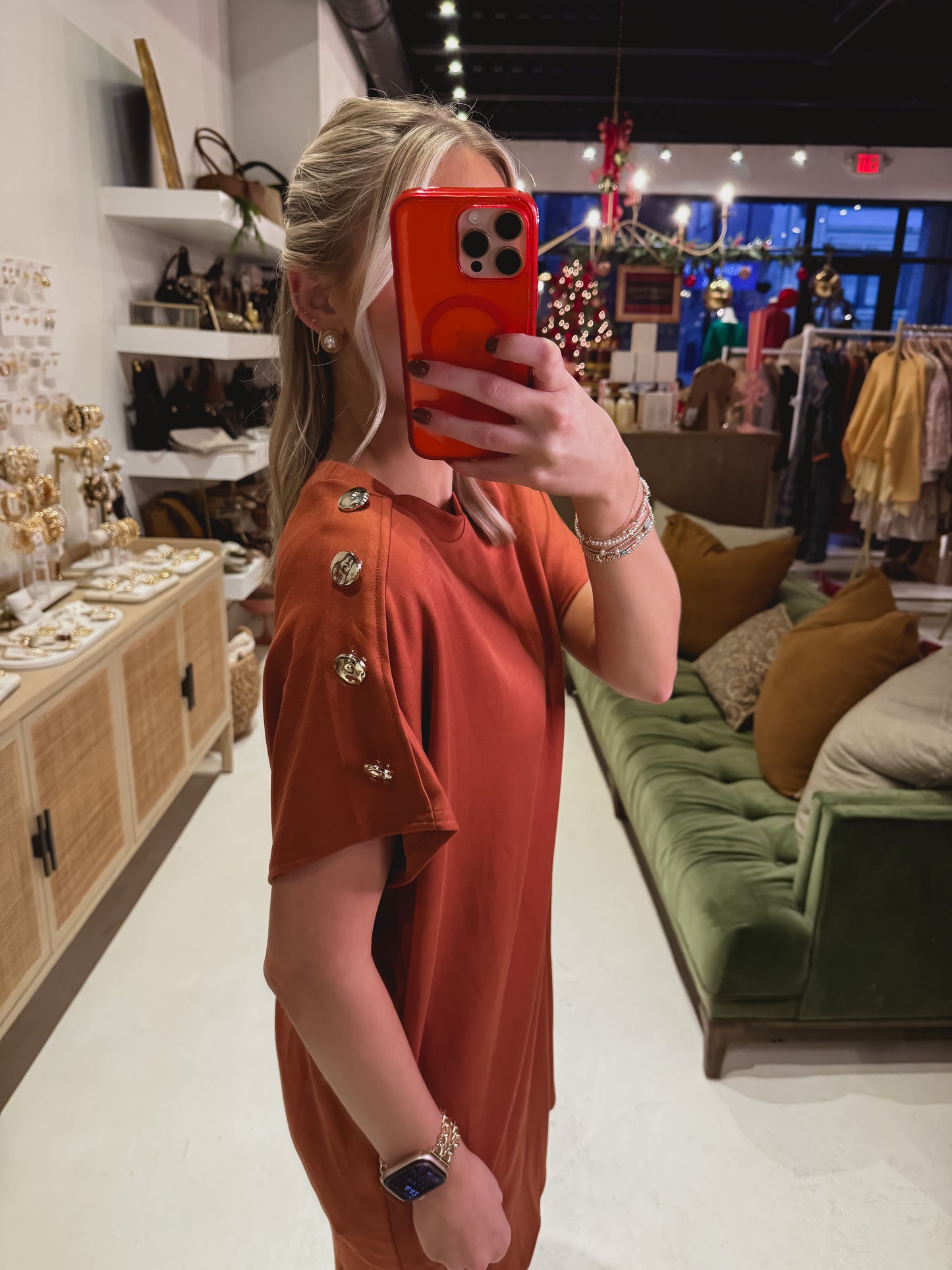 DOORBUSTER! The Relaxed Gold Button Shoulder Dress