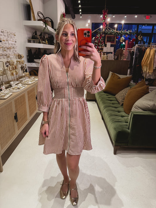 DOORBUSTER! Red and White Stripe Dress with Zipper