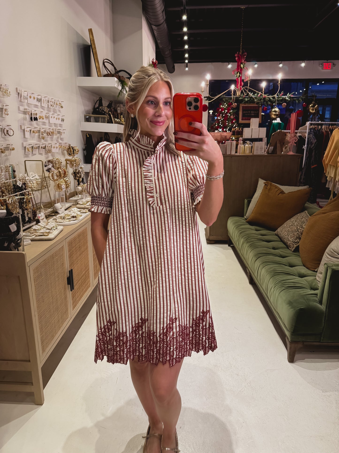 DOORBUSTER! Crimson Floral Embroidered Dress