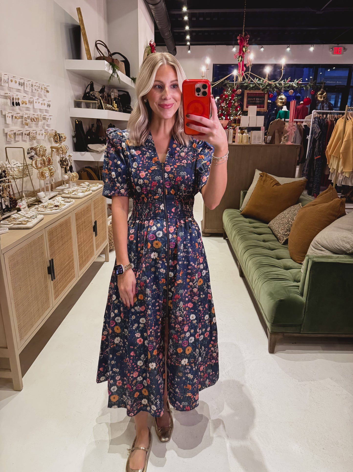 DOORBUSTER! Navy Floral Smocked Waist Dress