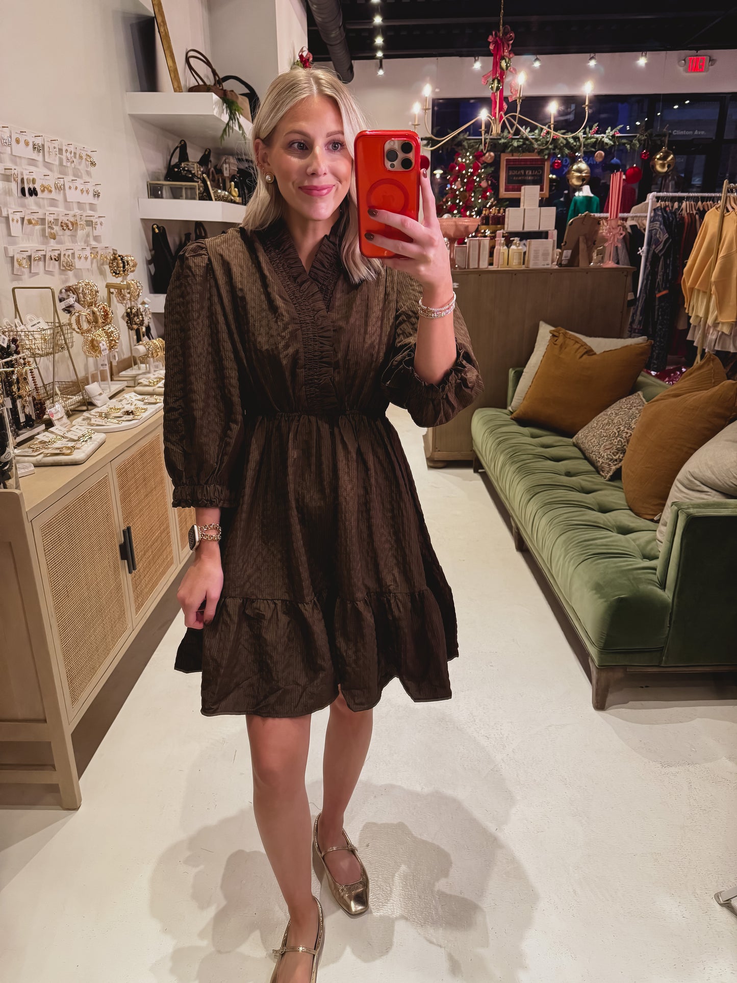 DOORBUSTER! The Ruffle Noir Dress in Brown