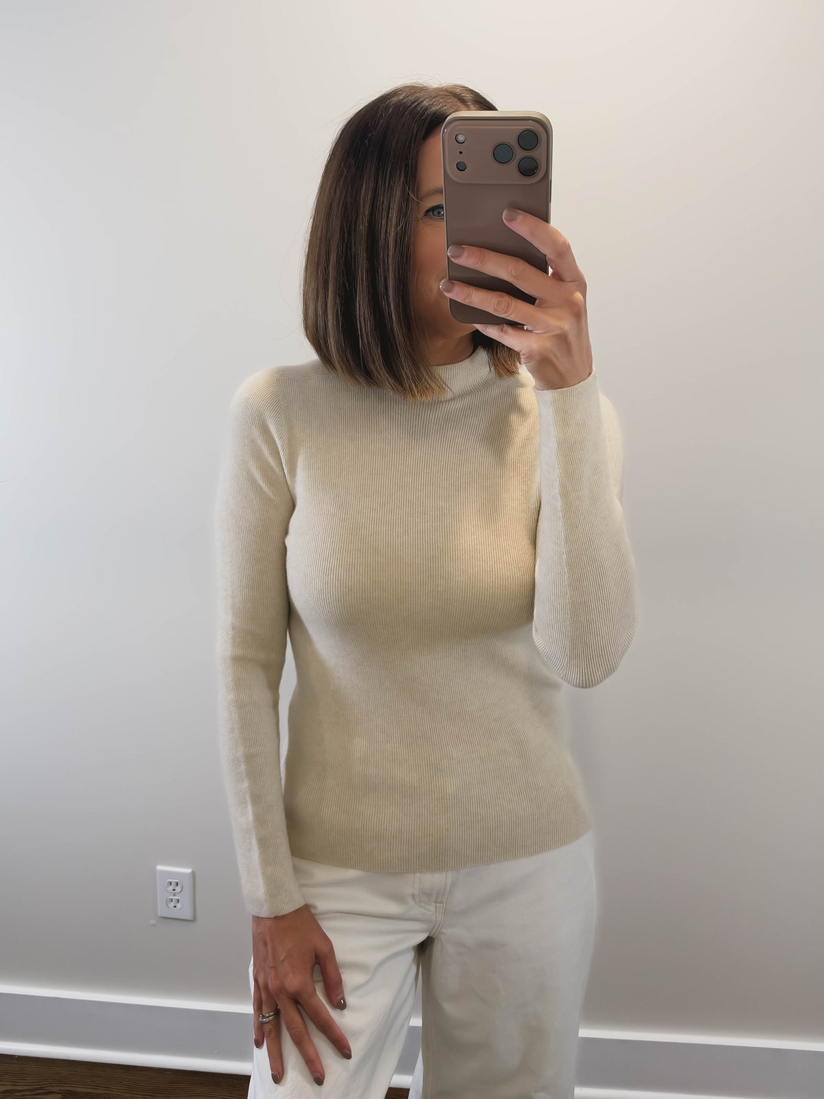 The Mink Mock Neck Top in Oatmeal